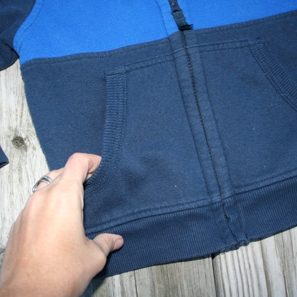 FUZZY SHERPA Zipper Hoodie Boy 4/5 Warm Bright Blue & Navy Light Jacket Layering - Picture 7 of 16